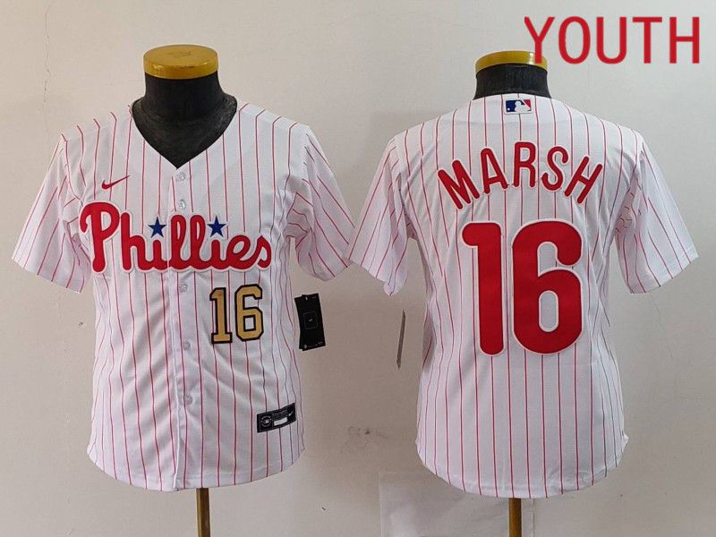 Youth Philadelphia Phillies #16 Marsh White stripe Nike Game 2024 MLB Jersey style 2->youth mlb jersey->Youth Jersey